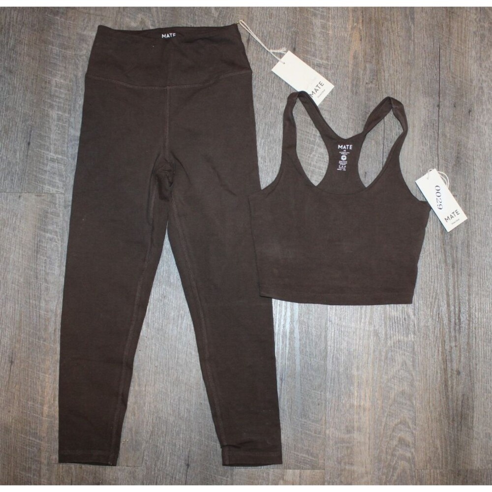 Mate the Label Women Organic Sports Racerback Tank Midi Leggings Set Mocha XS
